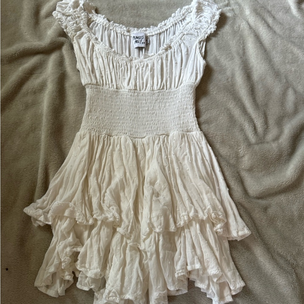Princess Polly Cream Ruffled Tiered Sundress